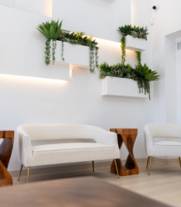 Woman shaking hands with dental team member
