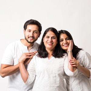 children and parent smiling