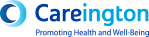 A blue and black logo for carein.